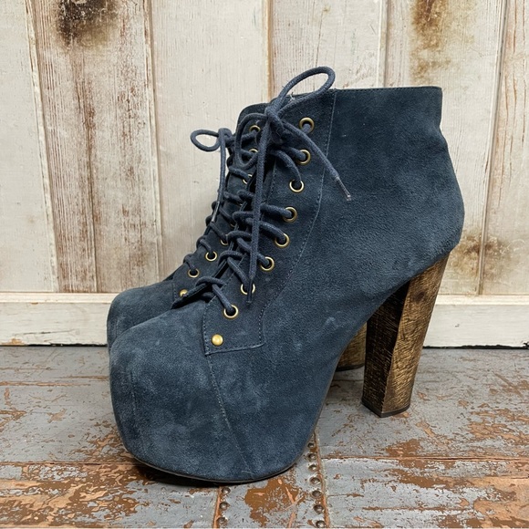 Jeffery Campbell Lita Blue Suede Lace Up Platforms - Picture 15 of 15